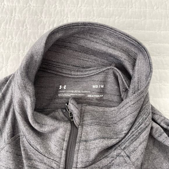 New Under Armour Loose Fit Textured Half Zip Activewear Top in Gray Size M - Picture 3 of 5